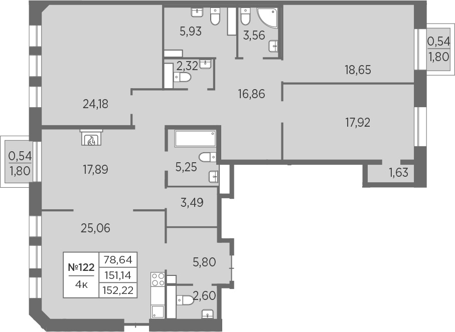 4-комнатная квартира 322.16 м², 8/8 эт., ЖК «Северная Корона»